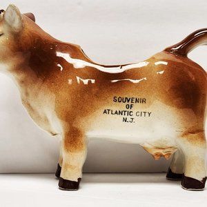 Vintage 1950's Ceramic Cow Milk Pitcher Souvenir of Atlantic City, New Jersey